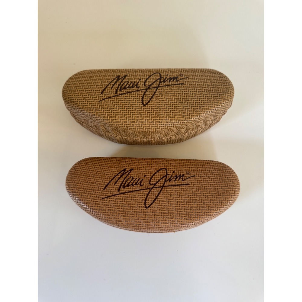 Lot of 2 Maui Jim Woven Seagrass Hard Sunglasses Cases Brown Clamshell Protect